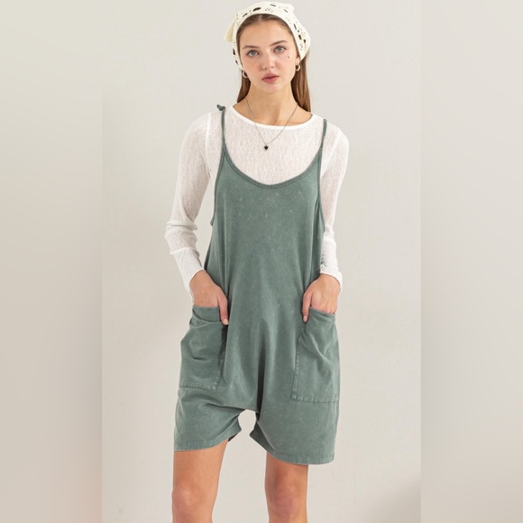 #079 Cute Dark Teal Cami Romper - Picture 2 of 5